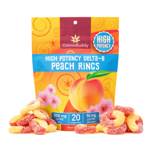 CannaBuddy High Potency Delta 8 Peach Rings (1000 mg Total Delta 8 THC)